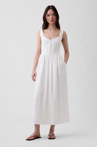 Linen-Blend Lace-Inset Maxi Dress