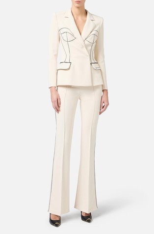 ELISABETTA FRANCHI Suknjič iz krep tkanine s kontrastnimi detajli Bež - Butter / Black 3