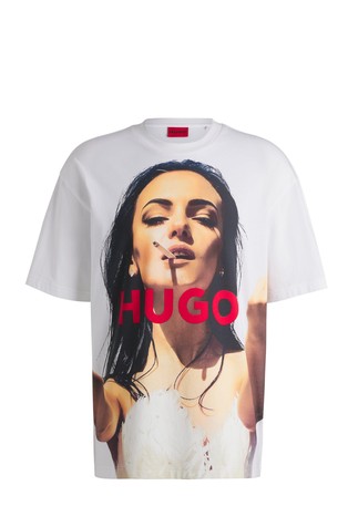 Oversized fit bombažna majica s kratkimi rokavi in potiskom