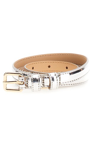 Thin metallic belt with metall logo details