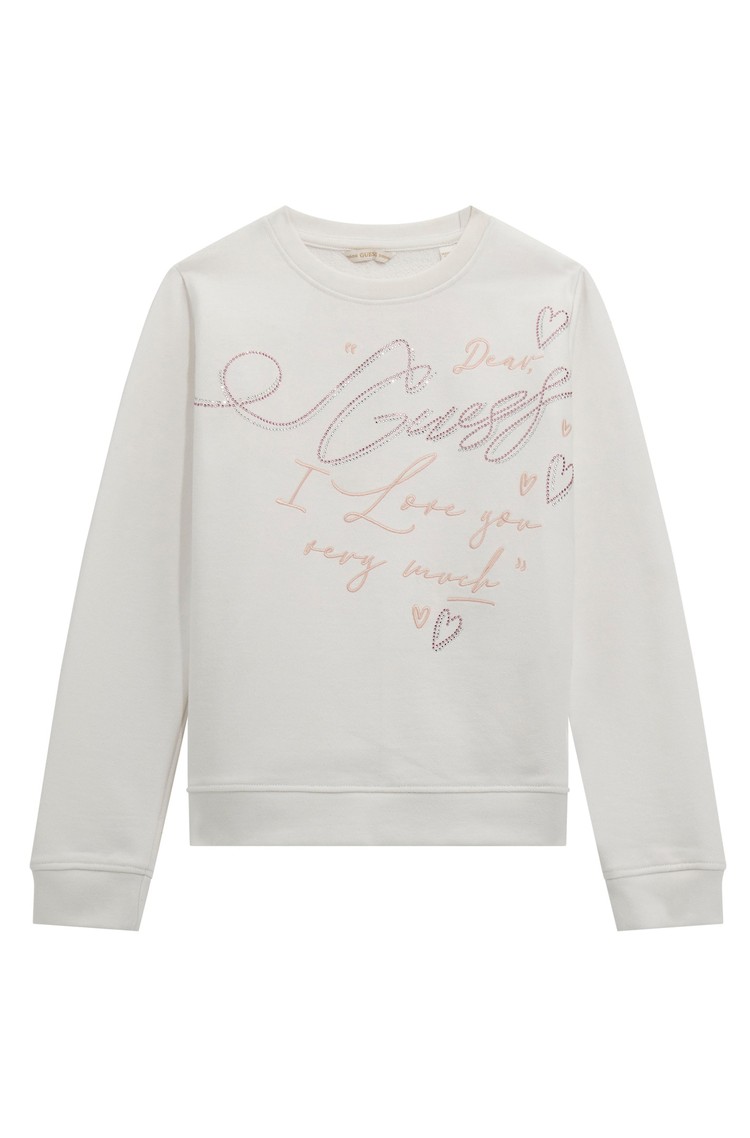 GUESS Active sweater with embroideries and rhinestones Pure White 