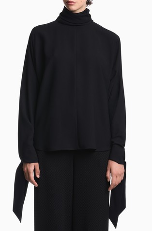Oversized fit bluza iz krep tkanine s trakom za zavezovanje na zapestnikih