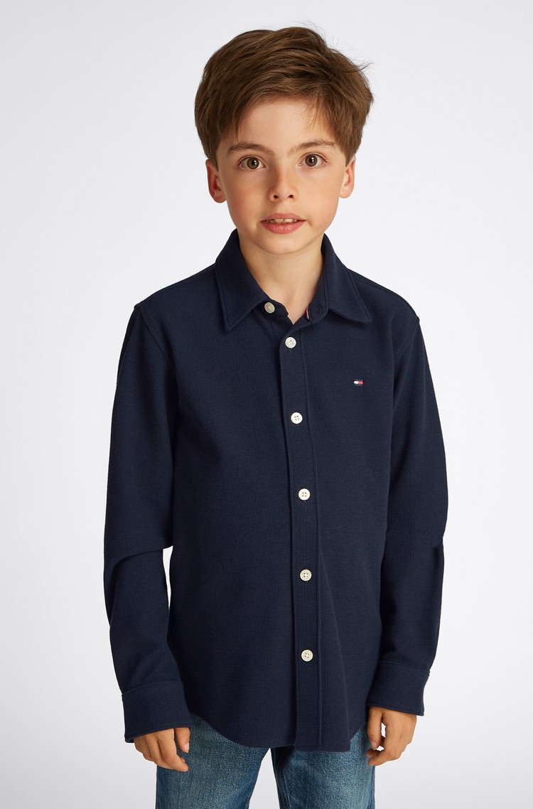 TOMMY HILFIGER Regular fit srajca z mikro vafljasto teksturo Modra - Dark Blue 