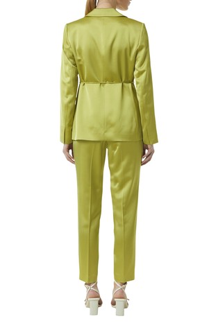 COMMA Fitted satin blazer with a tie-around belt Olive 2