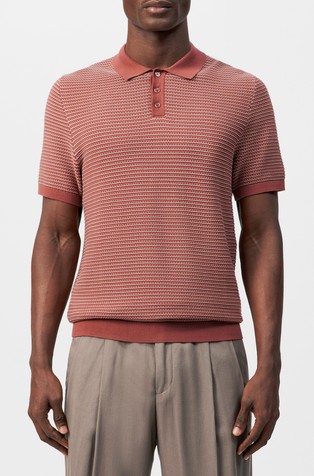 Regular fit žakarska pletena polo majica s kratkimi rokavi