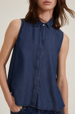Sleeveless shirt in denim effect