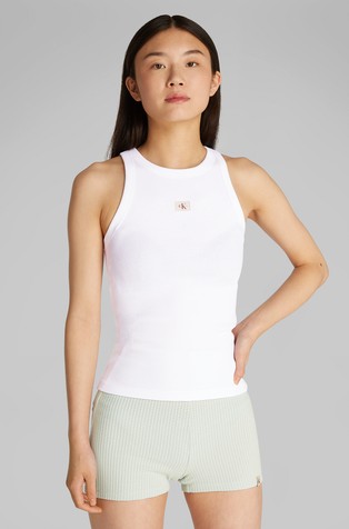 Ribbed Tank Top With Logo Label