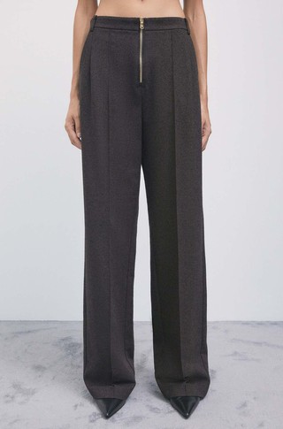 Structured bouclé palazzo pants with zip