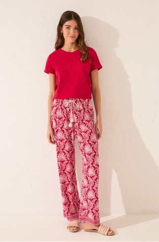 WOMEN'SECRET Long print viscose trousers Red / White 4