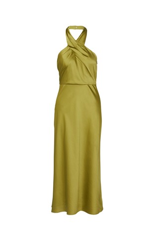 Midi satin dress with halterneck