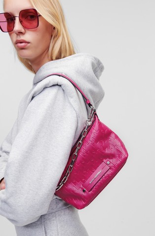 KARL LAGERFELD K/Kushion Monogram-Embossed Baguette Fuchsia 4