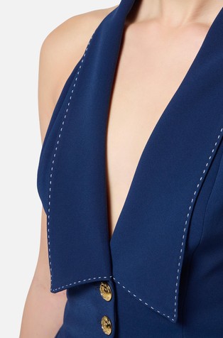 ELISABETTA FRANCHI Brezrokavnik iz krep tkanine s kontrastnimi šivi Modra - Ultramarine 4