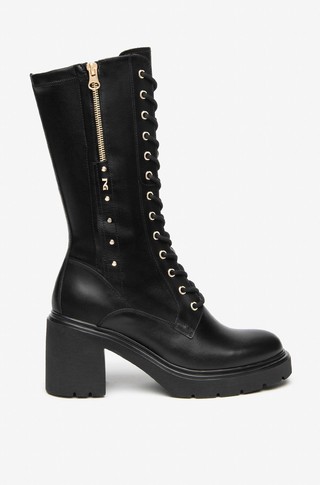 Leather and Technical Fabric Heeled Boots