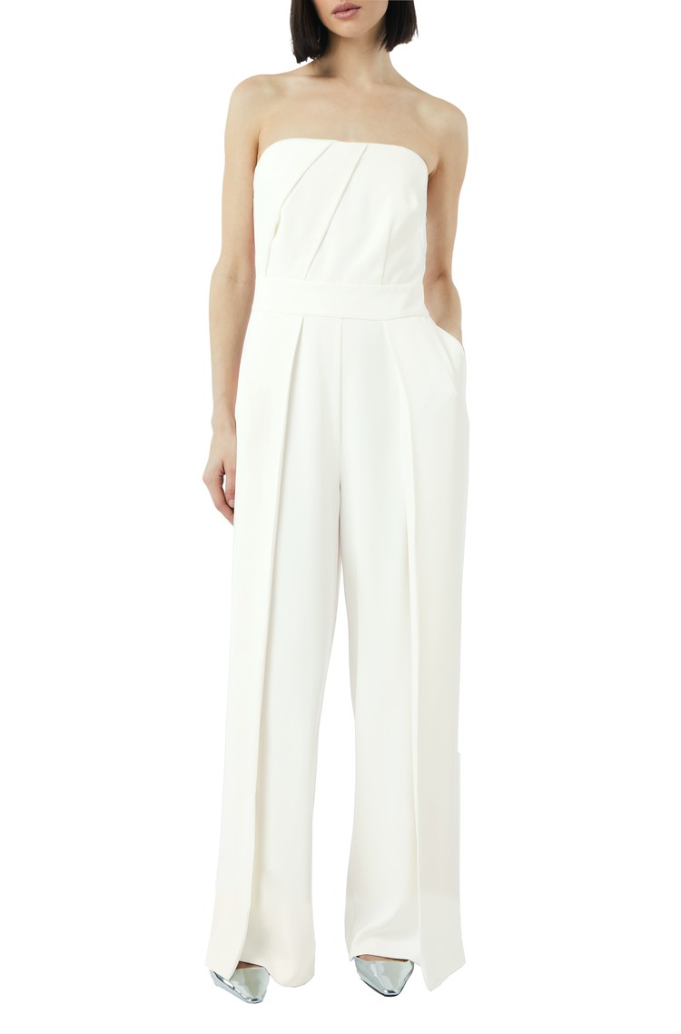 COMMA Festive jumpsuit with corset top and wide legs White 