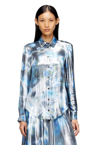 Kovinsko svetleča srajca z zamegljenim cvetličnim vzorcem