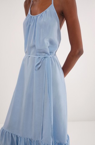 MARELLA Selected By Chloé Lecareux dolga svilena obleka z naramnicami Modra - Light Blue 3