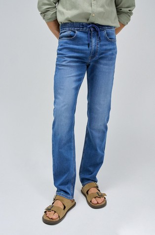 Regular fit jeans hlače z zatezno vrvico