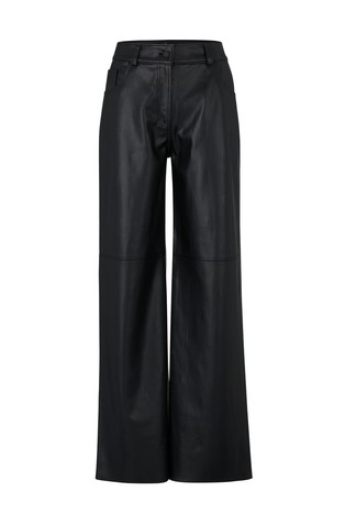 HUGO BOSS Relaxed fit hlače iz umetnega usnja z reliefnimi logotipi Črna - Black 3