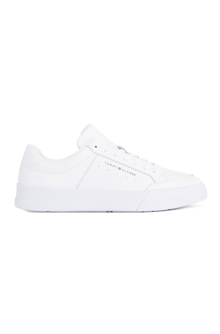TOMMY HILFIGER Usnjene superge s kontrastnim logotipom Bela - White 