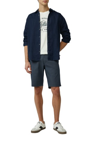 S.OLIVER Teksturirane chino kratke hlače z zatezno vrvico Modra - Dark Blue 3