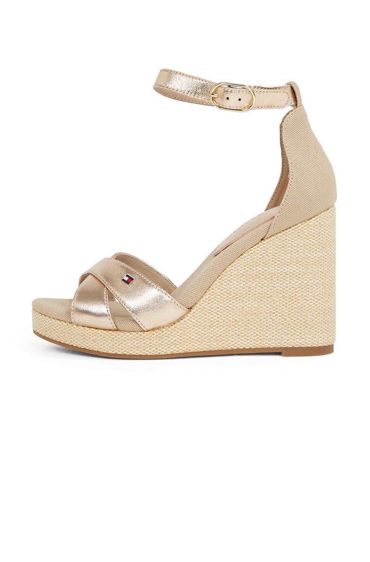 TOMMY HILFIGER Metallic Leather Wedge Espadrille Sandals Gold / Beige 