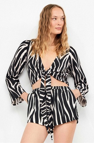 Cropped bluza z dolgimi rokavi in zebrastim vzorcem