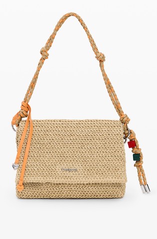 Raffia bag with removable charm and card holder