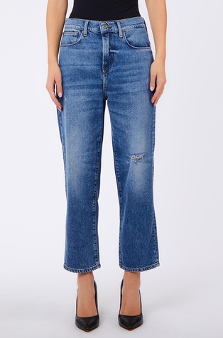 Cropped high rise jeans with abrasions