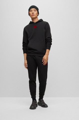 HUGO BOSS Cotton-terry tracksuit bottoms with patch metallic-effect flock logo Black 4