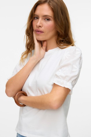 VERO MODA VMSENNA cotton T-shirt with puff sleeves Snow White 3