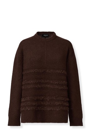Camel sweater with bouclé stripe detail