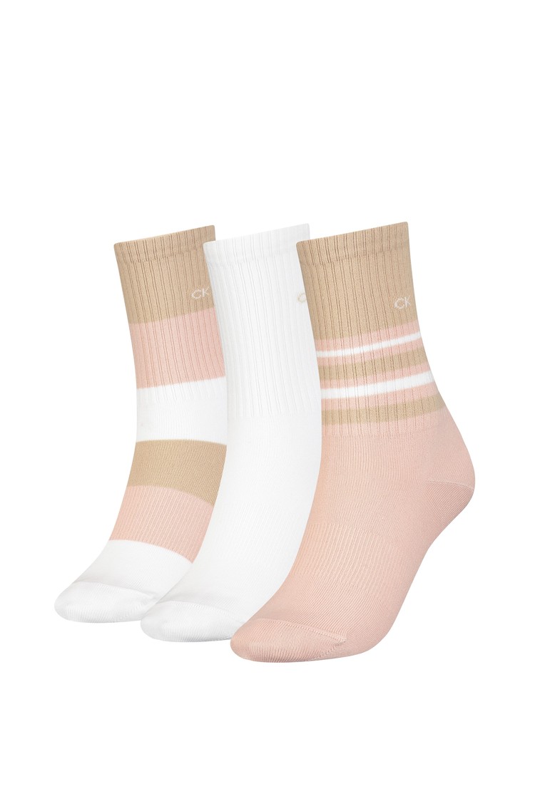 CALVIN KLEIN 3 Pack Monogram Crew Socks Pink/White 