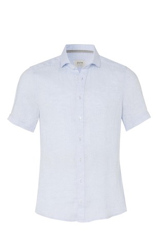 Casual fit short-sleeved linen shirt
