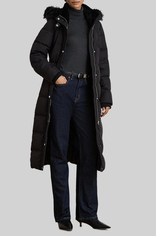 Faux-Fur-Trim Quilted Hooded Down Coat