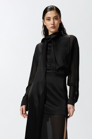 Elegant sheer shirt with satin insert
