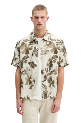 Linen short-sleeved shirt with all-over print