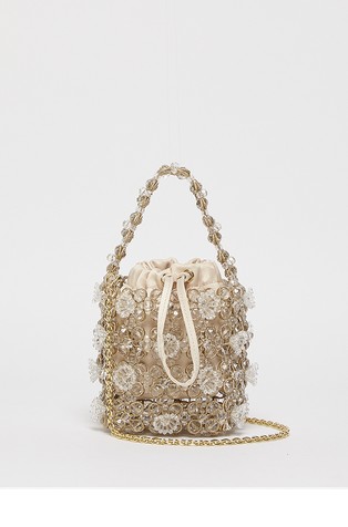 Mini rhinestones-embroidered bucket bag