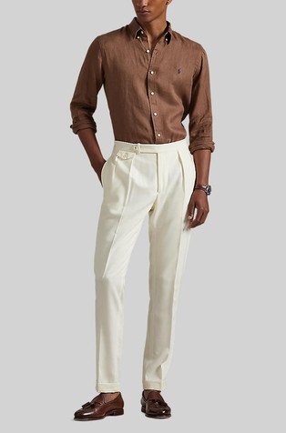 RALPH LAUREN Slim fit lanena srajca Rjava - Fall Brown Sp25 4