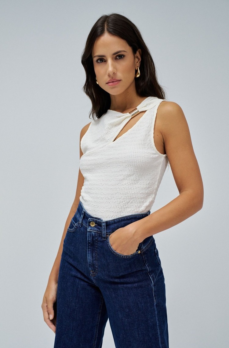 SALSA JEANS Textured top with cut out Pearl 