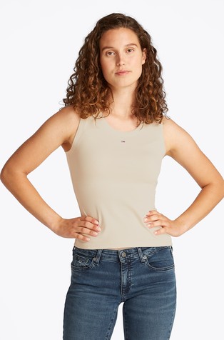 Slim fit rebrasta majica brez rokavov