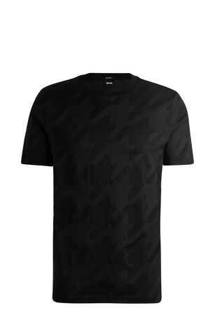 HUGO BOSS Mercerized-cotton T-shirt with houndstooth jacquard Black 1