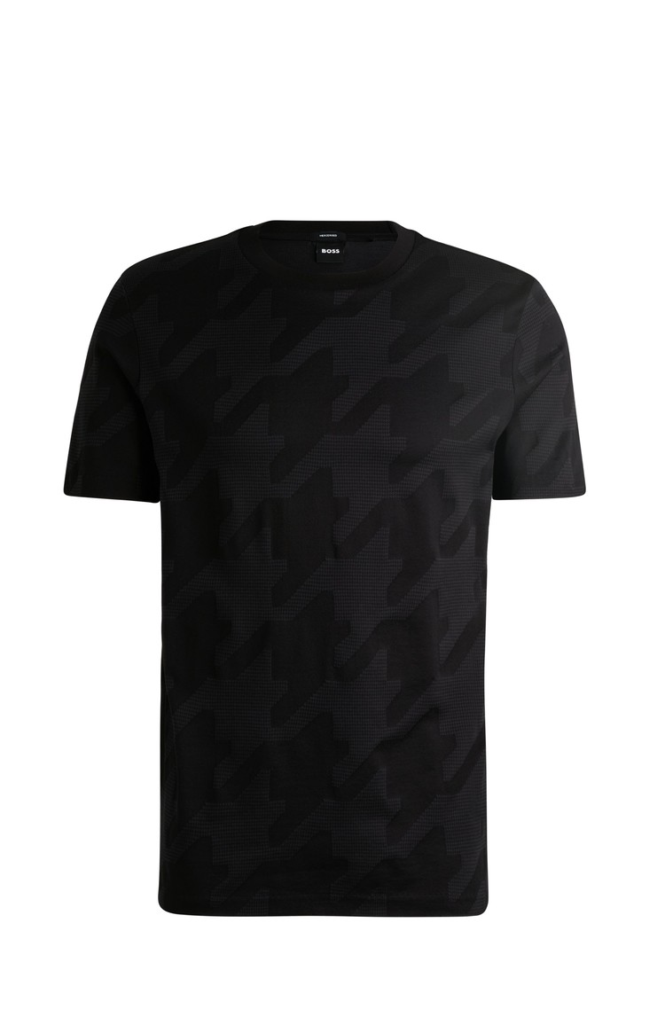 HUGO BOSS Mercerized-cotton T-shirt with houndstooth jacquard Black 