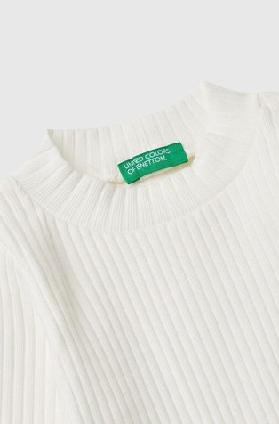 BENETTON Slim fit rebrasta bombažna majica z dolgimi rokavi Bela - Creamy White 3