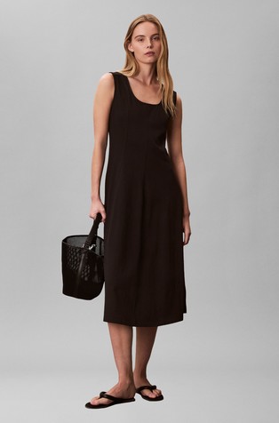 Bombažna midi obleka s širokim vratnim izrezom