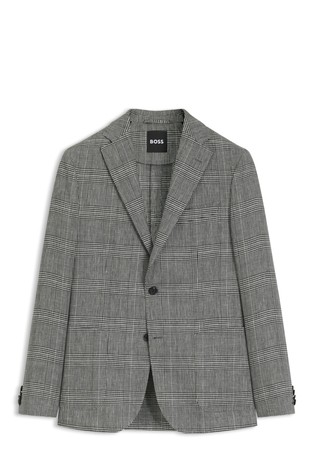 Single-breasted check blazer in cotton and linen
