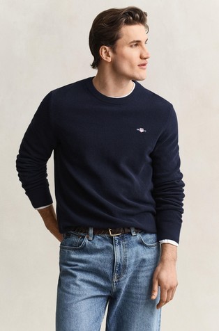 Textured Cotton Crew Neck Sweater