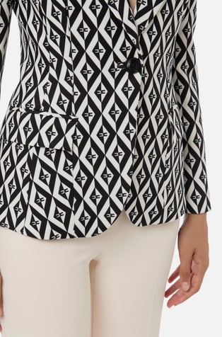 ELISABETTA FRANCHI Suknjič iz krep tkanine z diamantnim vzorcem Črna - Black / Butter 3