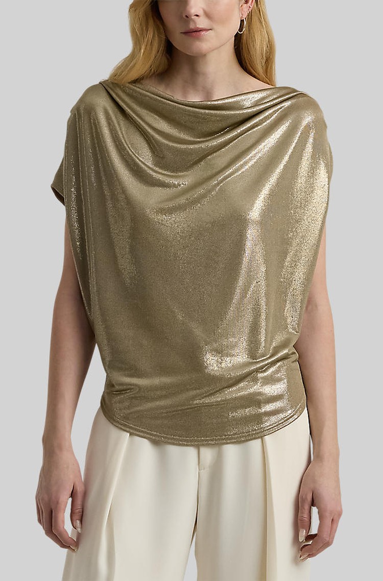 RALPH LAUREN Top iz jerseya s kovinskim leskom Zlata - Medium Pewter 