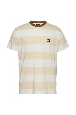TOMMY HILFIGER Regular fit majica s širokim črtastim vzorcem Bež - Beige / White 6