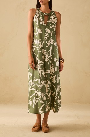 Svilena midi obleka z vzorcem